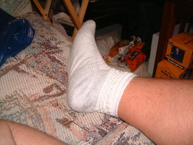 My foot in a really comfortable pair of socks
